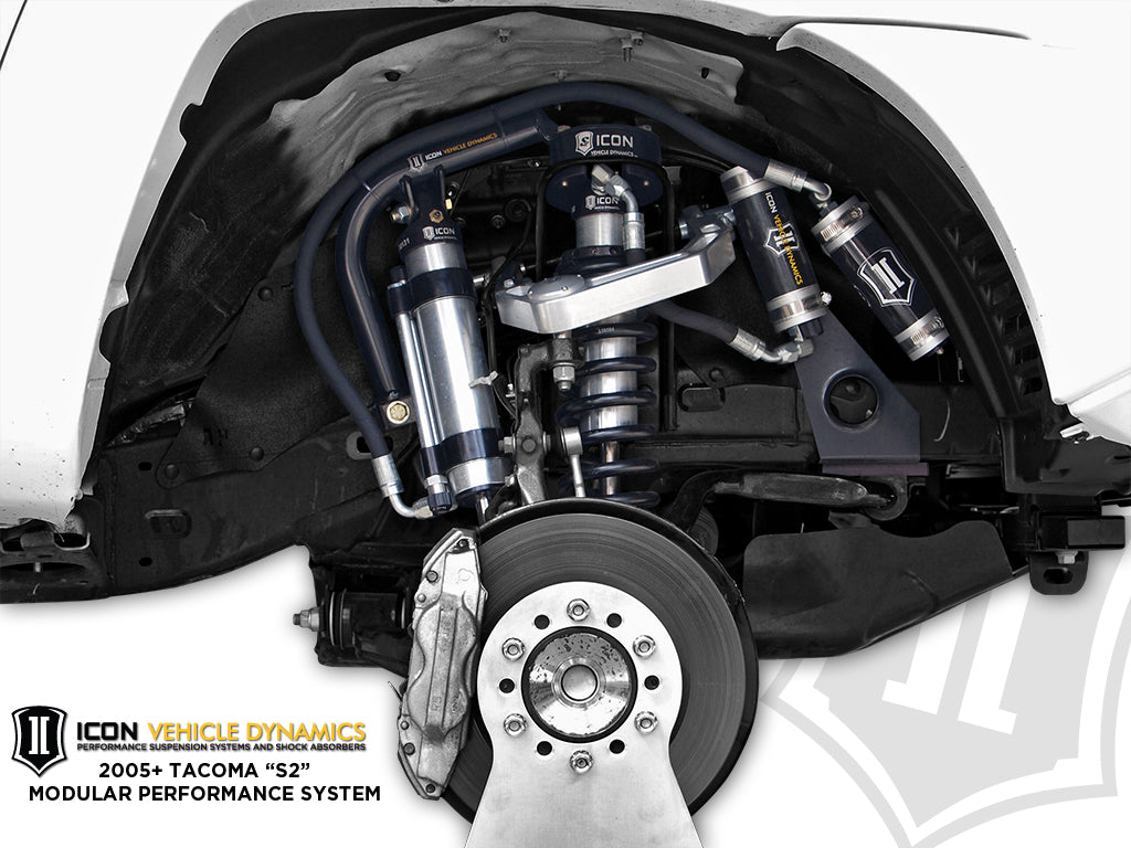 ICON 2005-2023 Toyota Tacoma/2003-2024 4Runner/2007-2014 FJ Cruiser/2003-2009 Lexus GX470, Front, V.S. 2.5 Aluminum Series Shock Absorbers, S2 Secondary Shocks, Omega Bypass Remote Reservoir, Pair — photo 2 of 2